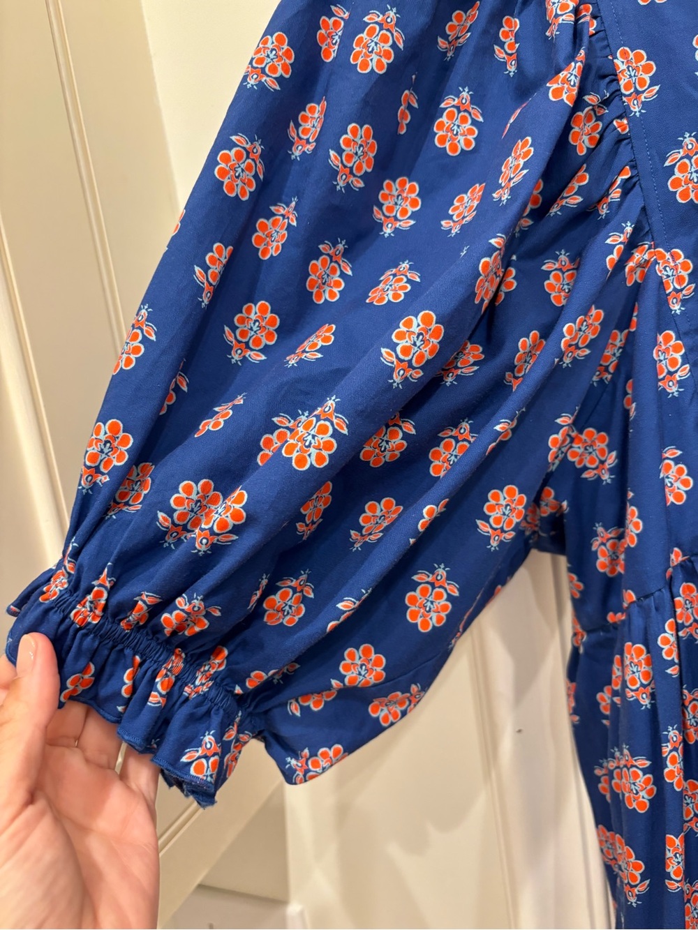Hunter Bell Palmer Dress Oxford Foulard Puff Sleeve Midi Blue Floral Retired XL - Picture 4 of 6